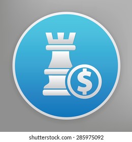 Chess design icon on blue button,clean vector