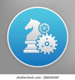 Chess design icon on blue button,clean vector