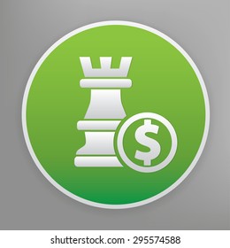 Chess design icon on green button, clean vector