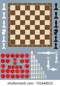 Chess, dominoes, dice. Gambling. Flat design, vector illustration, vector.