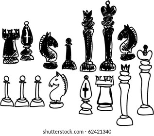 Chess doodle, set of black and white figures