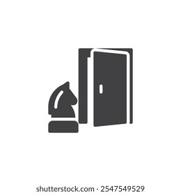 Ícone do vetor do xadrez e da porta. sinal plano preenchido para conceito móvel e web design. Ícone de glifo Sair da Estratégia. Símbolo, ilustração de logotipo. Gráficos vetoriais