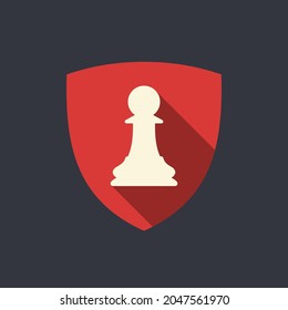 Chess emblem. Pawn on shield vector illustration.