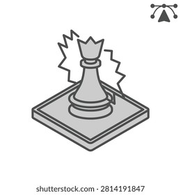 Chess endgame isometric icon, chess game concept. Vector graphics. Decisive finale, rook sign and editable stroke, outline style icon for mobile or web design