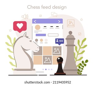 Chess feed design. Content strategy development. Social media content manager guidance. How create visual content. Digital promotion technology. Flat vector illustration