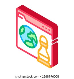 figura de ajedrez y tierra en el vector de icono del sitio web. figura isométrica de ajedrez y la tierra en la señal del sitio web. ilustración de símbolo aislado de color