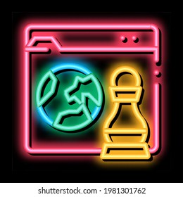 figura de ajedrez y tierra en el sitio web neon light sign vector. Icono brillante figura de ajedrez y tierra en la señal del sitio web. ilustración de símbolo transparente