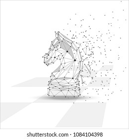 Chess figure horse knight on chessboard. Polygonal style concept. White background.