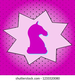 Chess figure horse. Purple icon pop-art background .Vector.