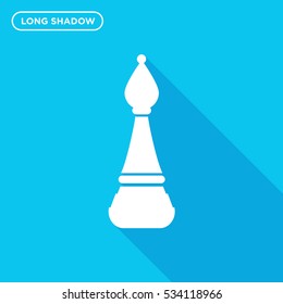 Chess figure icon illustration isolated vector sign symbol in long shadow style on blue background