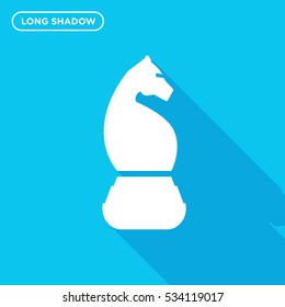 Chess figure icon illustration isolated vector sign symbol in long shadow style on blue background