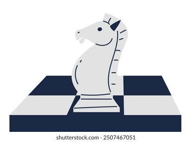 Chess figure knight on chessboard simple flat line style concept. Vector graphic design illustration element