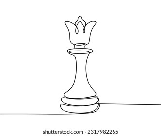 Chess figure. Chess queen. Game of chess. International Chess Day. One line drawing for different uses. Vector illustration.