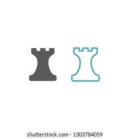 Chess figure of the rook. Set of two vector icons for a magnetic board. Flat design
