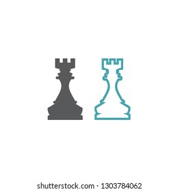 Chess figure of the rook. Set of two vector icons. Flat design