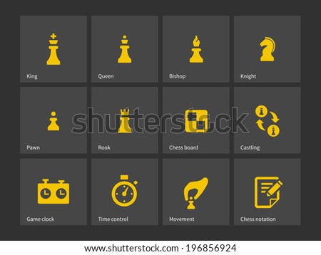 Chess figures and board icons. Vector illustration.