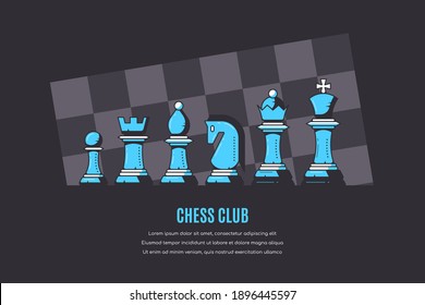 Chess Figures and Chess Board Pattern on Background. Chess Tournament Banner Template.