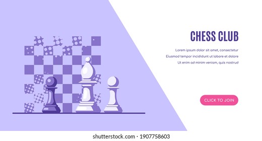 Chess Figures and Chess Board Pattern on Background. Chess Club Banner Template.