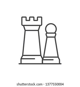 Chess figures, business strategy line icon.