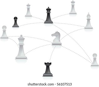 Chess figures connected in a network