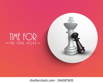 Chess figures king and pawn in circle on red background, can be use as sticker, tag or label.