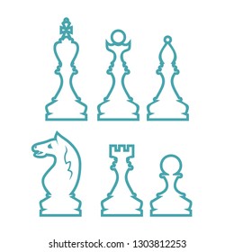 Chess figures king, queen, bishop, knight, rook, pawn. Set of two vector icons. Flat design.