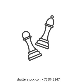 Chess figures line icon. Bishop smashing or beating pawn.