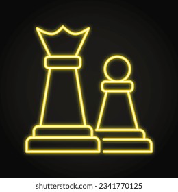 Schachfiguren im Neonischen Symbol. Queen und pawn Symbole. Diplomatie und Strategiekonzept. Vektorgrafik.