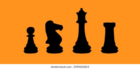 chess figures orange background, chess,