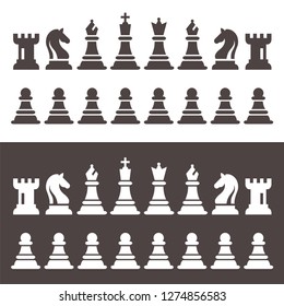 Chess Figures Pieces in Flat Style Vector Illustration. Black Chess Icons Set. Chess Black And White Figures King, Queen, Bishop, Knight, Rook, Pawn.