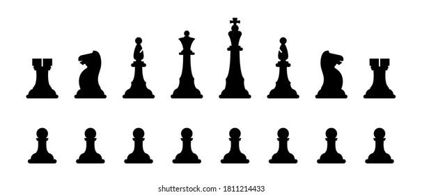 Chess figures. Chess pieces silhouettes set. Famous board game. Vector illustration.