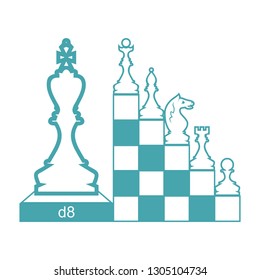 Chess figures are placed on steps from a chessboard. Set of two vector icons. Flat design.