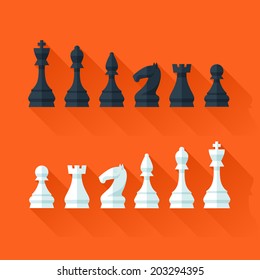 Chess figures set in flat modern style for design concept and web design. Vector illustration.