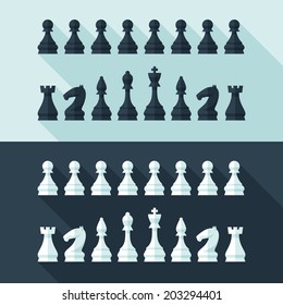 Chess figures set in flat modern style for design concept and web design. Vector illustration.