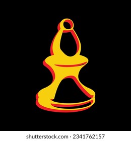 Chess figures sign. 3D Extruded Yellow Icon with Red Sides a Black background. Illustration.