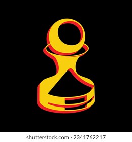 Chess figures sign. 3D Extruded Yellow Icon with Red Sides a Black background. Illustration.