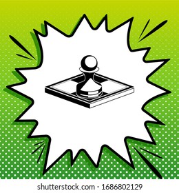 Chess figures sign. Black Icon on white popart Splash at green background with white spots. Illustration.