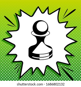 Chess figures sign. Black Icon on white popart Splash at green background with white spots. Illustration.