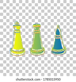 Chess figures sign. Blue to green gradient Icon with Four Roughen Contours on stylish transparent Background. Illustration.