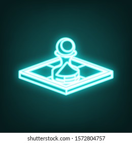 Chess figures sign. Cyan neon icon in the dark. Bluring. Luminescence. Illustration.