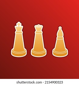Chess figures sign. Golden gradient Icon with contours on redish Background. Illustration.