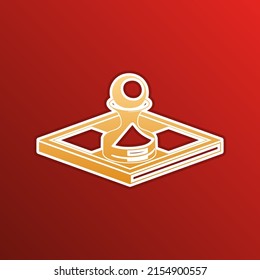 Chess figures sign. Golden gradient Icon with contours on redish Background. Illustration.
