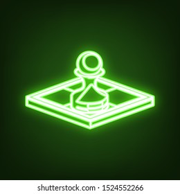 Chess figures sign. Green neon icon in the dark. Blurred lightening. Illustration.