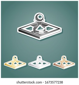 Chess figures sign. Set of metallic Icons with gray, gold, silver and bronze gradient with white contour and shadow at viridan background. Illustration.
