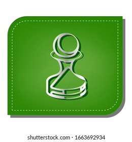 Chess figures sign. Silver gradient line icon with dark green shadow at ecological patched green leaf. Illustration.