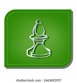 Chess figures sign. Silver gradient line icon with dark green shadow at ecological patched green leaf. Illustration.