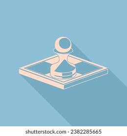 Chess figures sign. Unbleached silk Icon with very long shadow at dark sky blue background. Illustration.