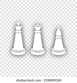 Chess figures sign. White Icon with dropped natural gray Shadow at transparent Background. Illustration.