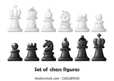 Chess figures for chess strategy board game. Black and white set chess figures