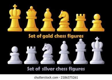 Chess figures for chess strategy board game. Gold and silver set chess figures